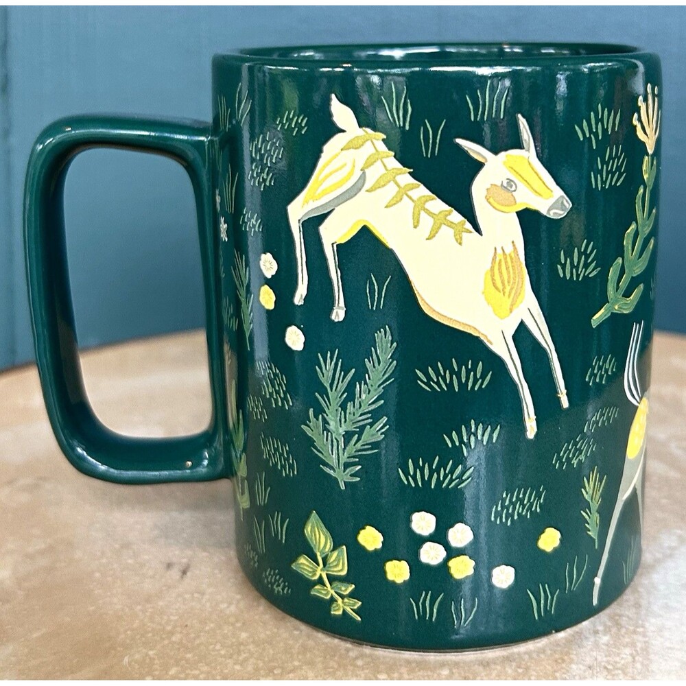 Danica Studio Boundless 14oz Green Ceramic Deer Horse Woodland Floral Mug
